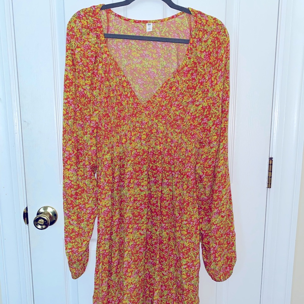 Nordstrom Floral V-Neck Longsleeve Babydoll Dress Size 1X